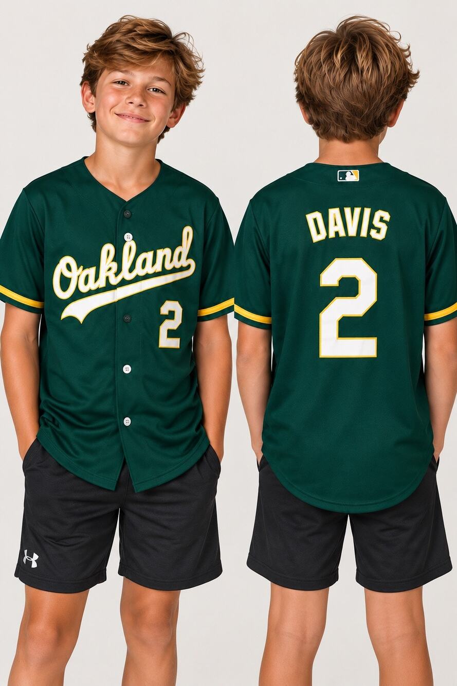 Oakland Athletics A’s Khris Davis #2 Boys Large MLB Baseball Jersey Green